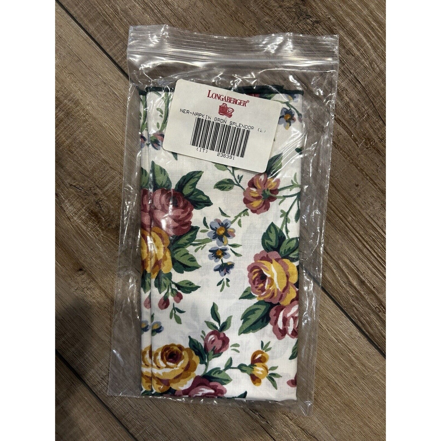Longaberger Napkin Garden Splendor Floral Roses Fabric Squares set of 2 NEW