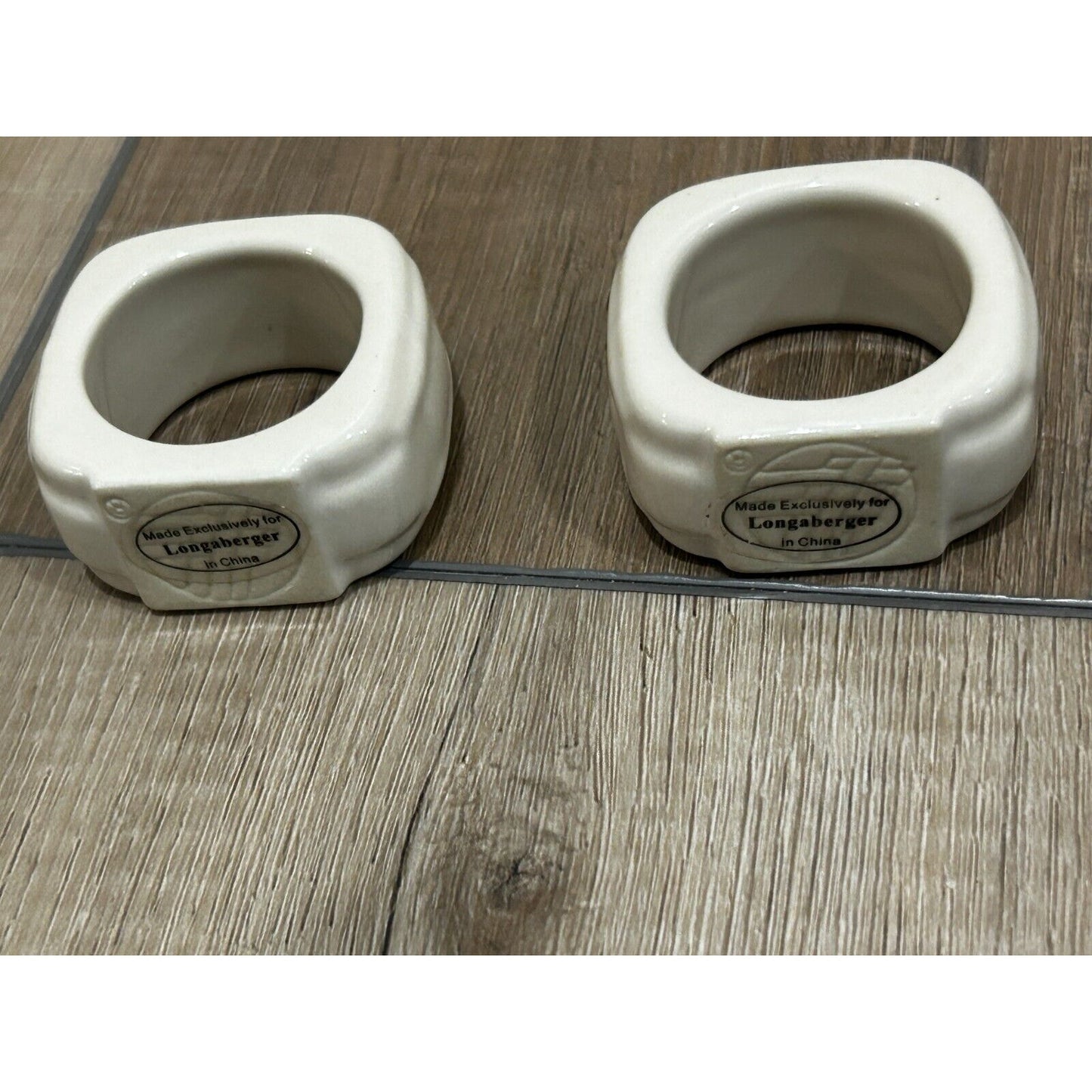 Longaberger Pottery Napkin Rings set of 2 IVORY WHITE Square Woven Traditions
