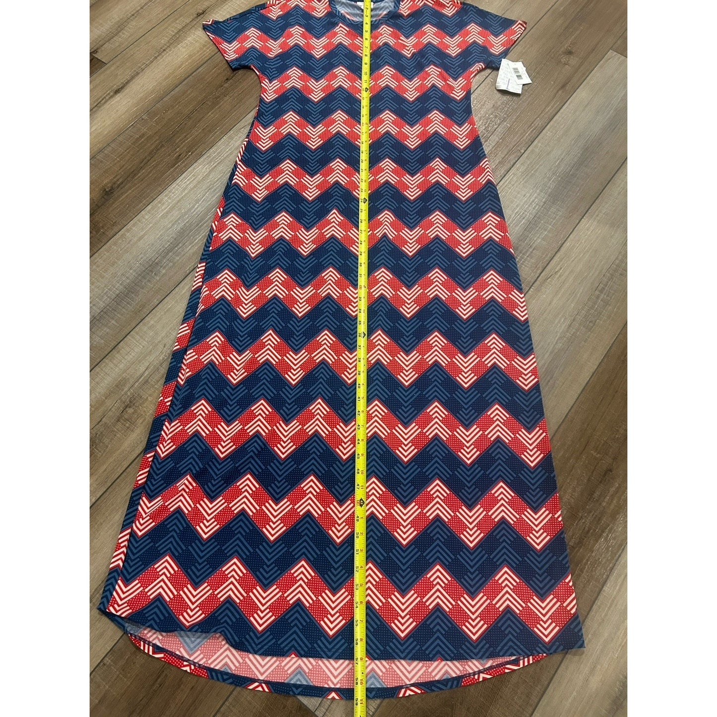 Lularoe MAXI KNIT DRESS MARIA L RED WHITE BLUE CHEVRON Patriotic NWT NEW