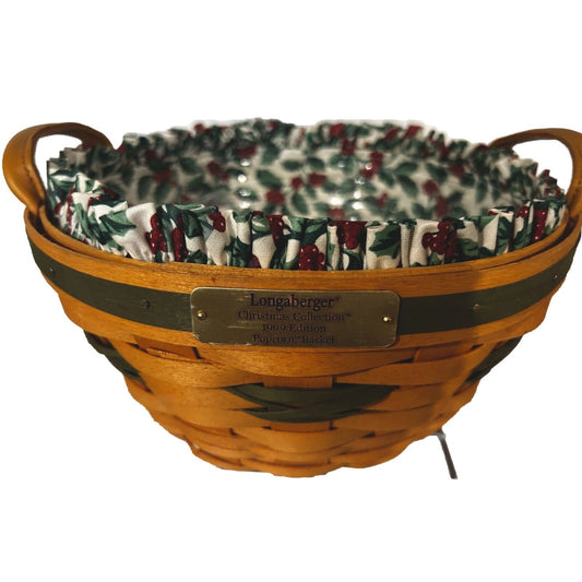 LONGABERGER POPCORN BASKET Holly liner & Protector NEW CHRISTMAS
