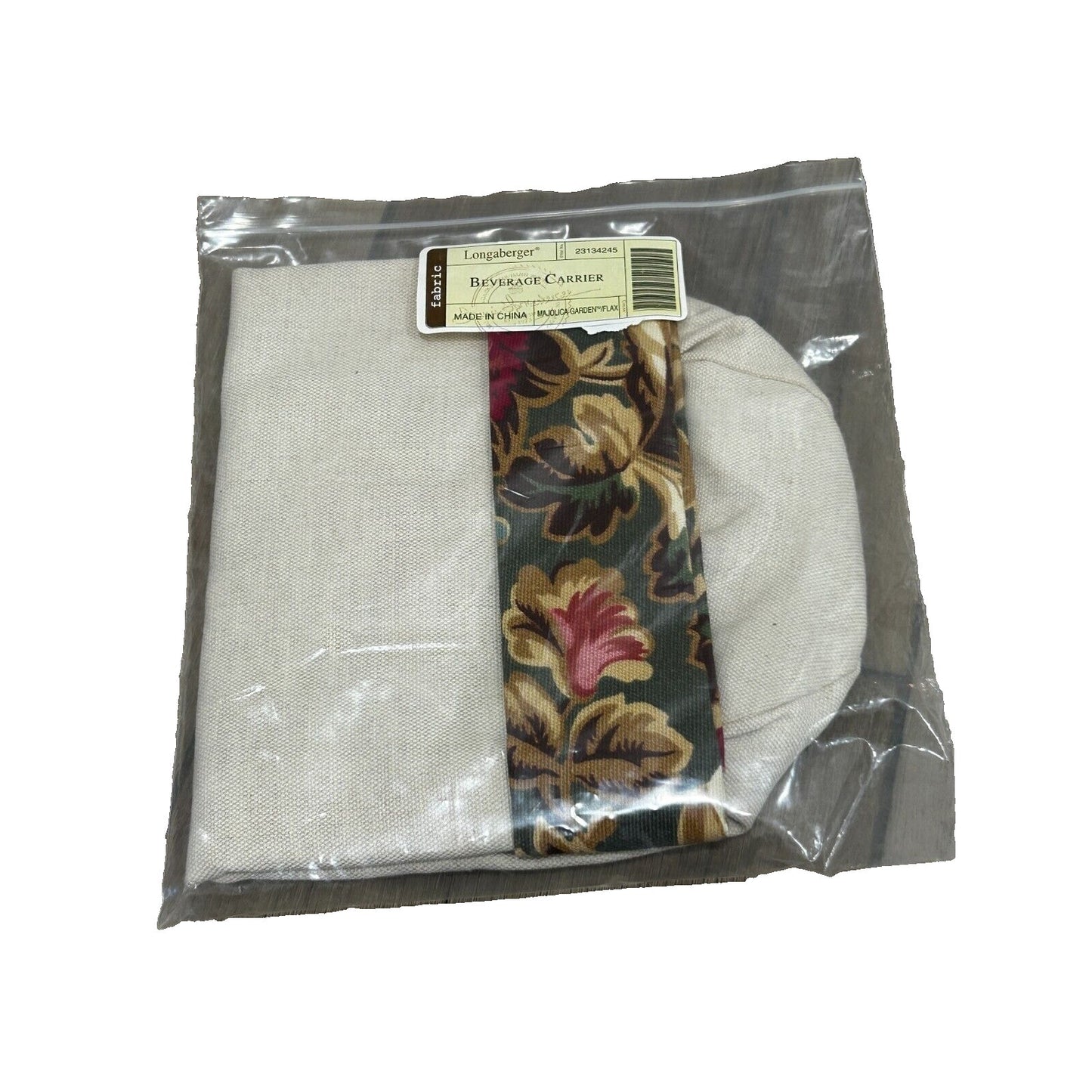 Longaberger Beverage Carrier Tote linerMajolica Garden Flax fabric Wine Bag NEW