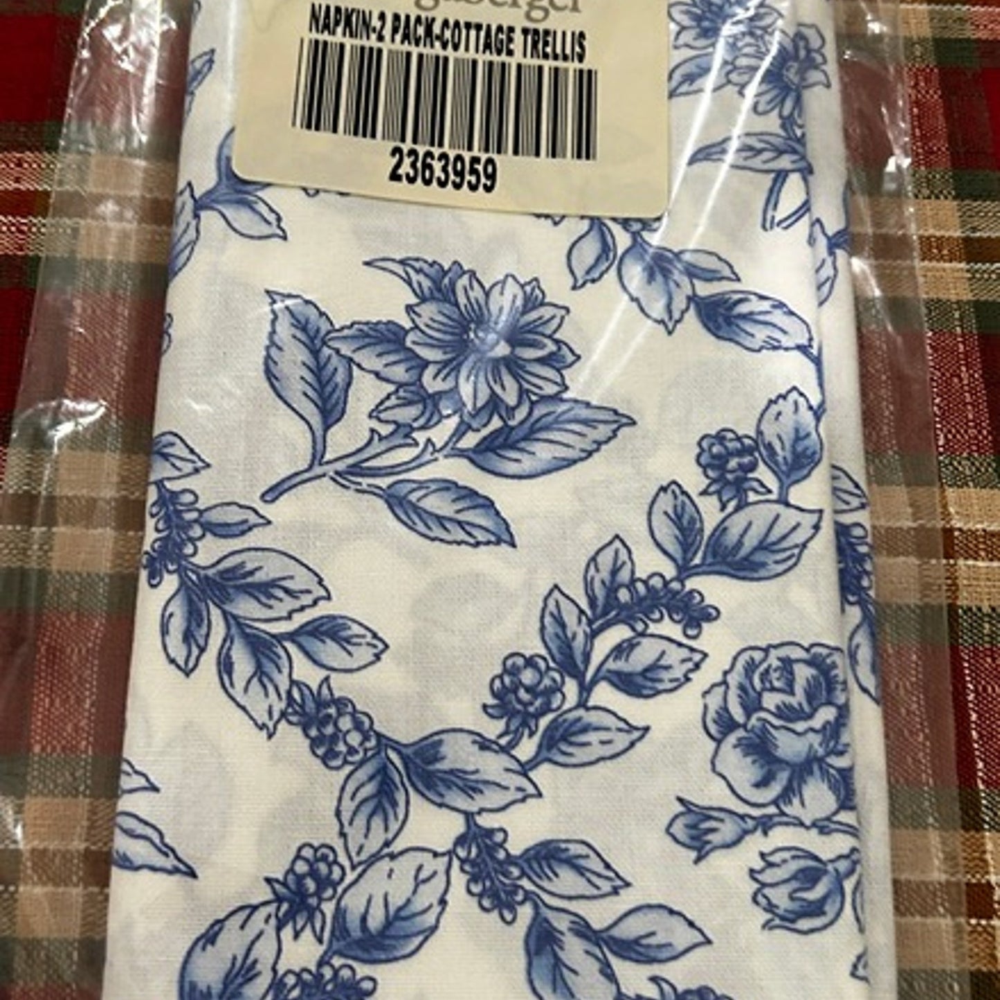 Longaberger Cottage Trellis Floral Napkins Set Of 2 Blue White Fabric 18" square