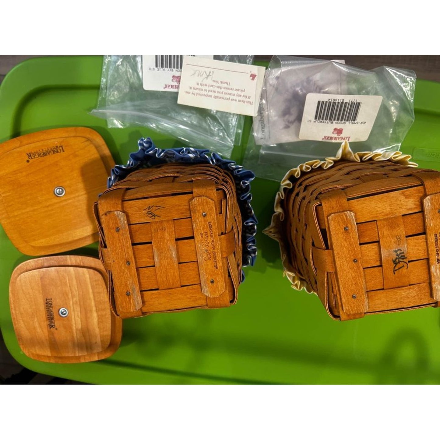 Longaberger Small spoon storage canister baskets with new liners & protectors