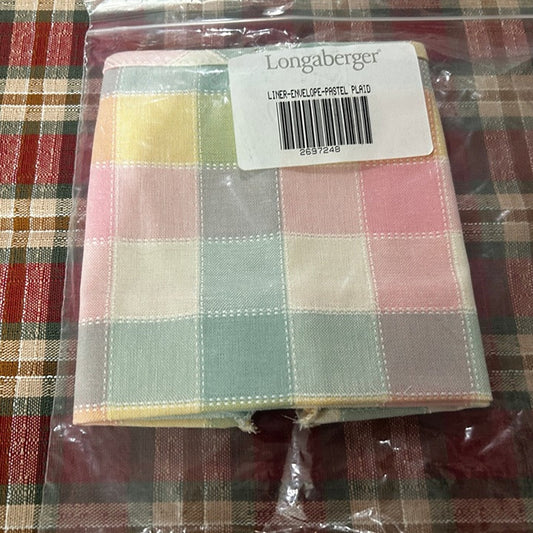 Longaberger Envelope Basket Liner PASTEL PLAID Fabric NEW baby easter cottage