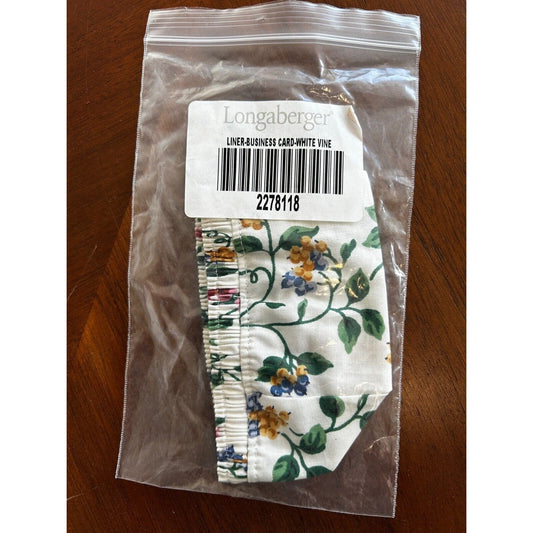 Longaberger Business Card Basket Liner NEW White Vine Floral