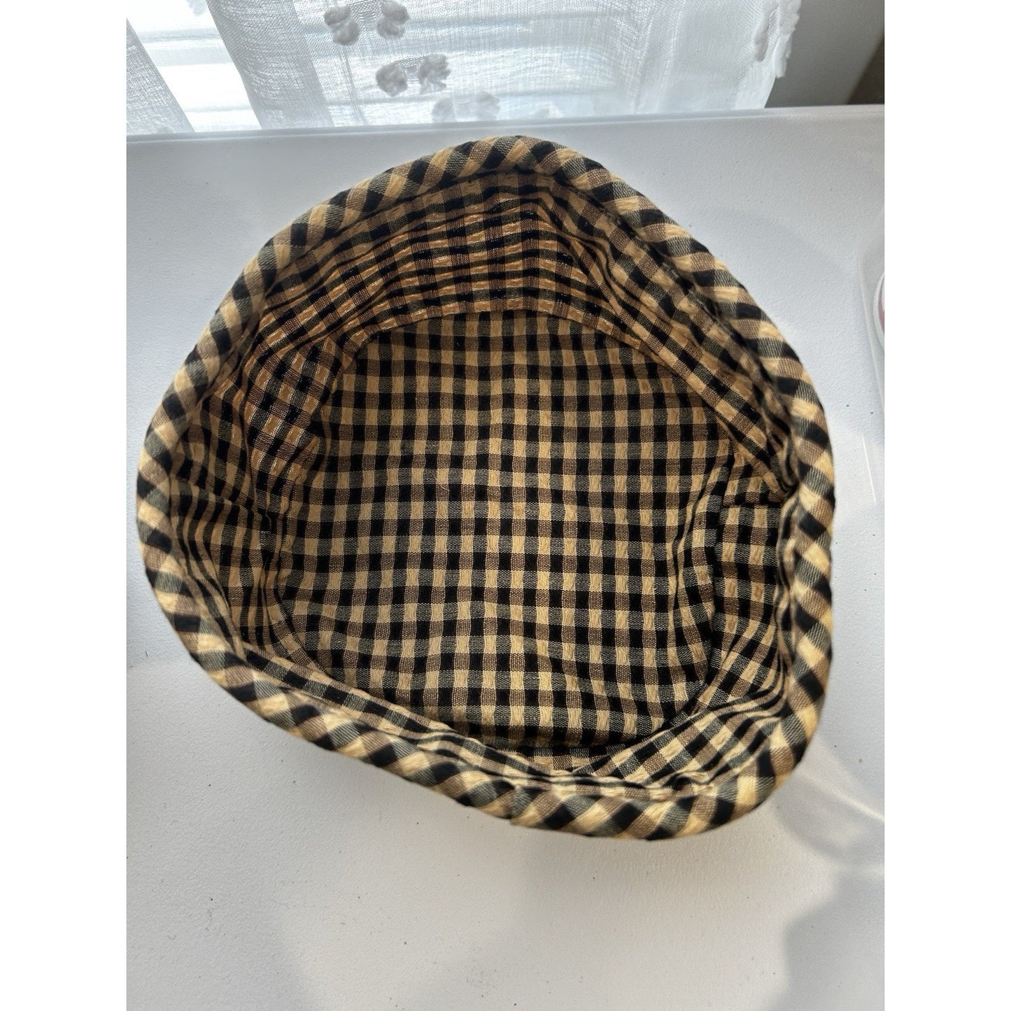 Longaberger Khaki Check BUTTON Basket Liner RARE 7" ROUND