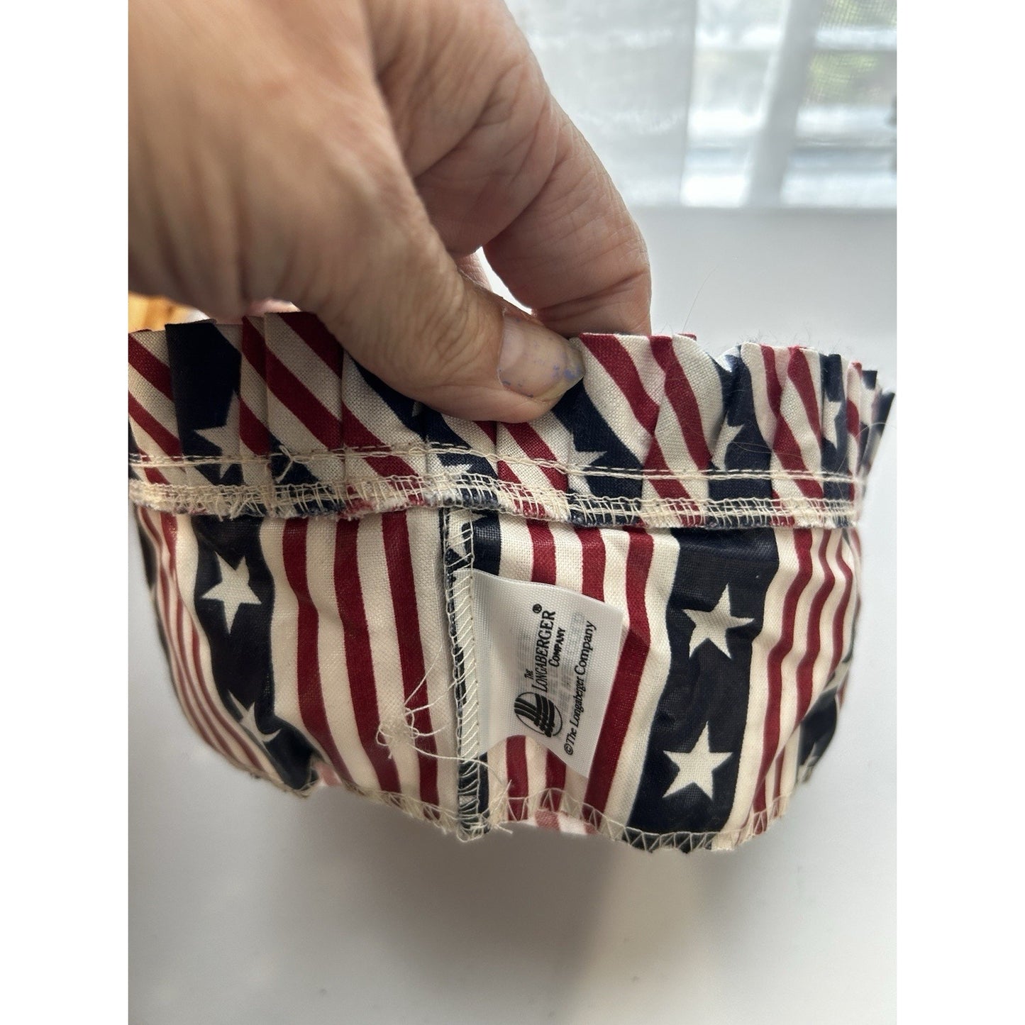 Longaberger BUTTON Basket Liner All american stars stripes fabric 7" ROUND