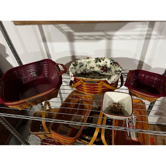 4 piece Longaberger Christmas basket lot with dish
