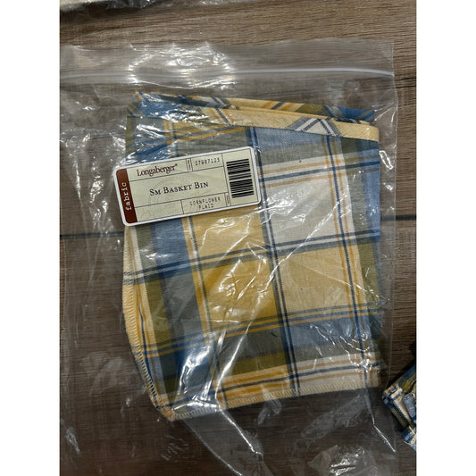 Longaberger Small Bin Basket Liner - Cornflower Plaid Yellow Blue