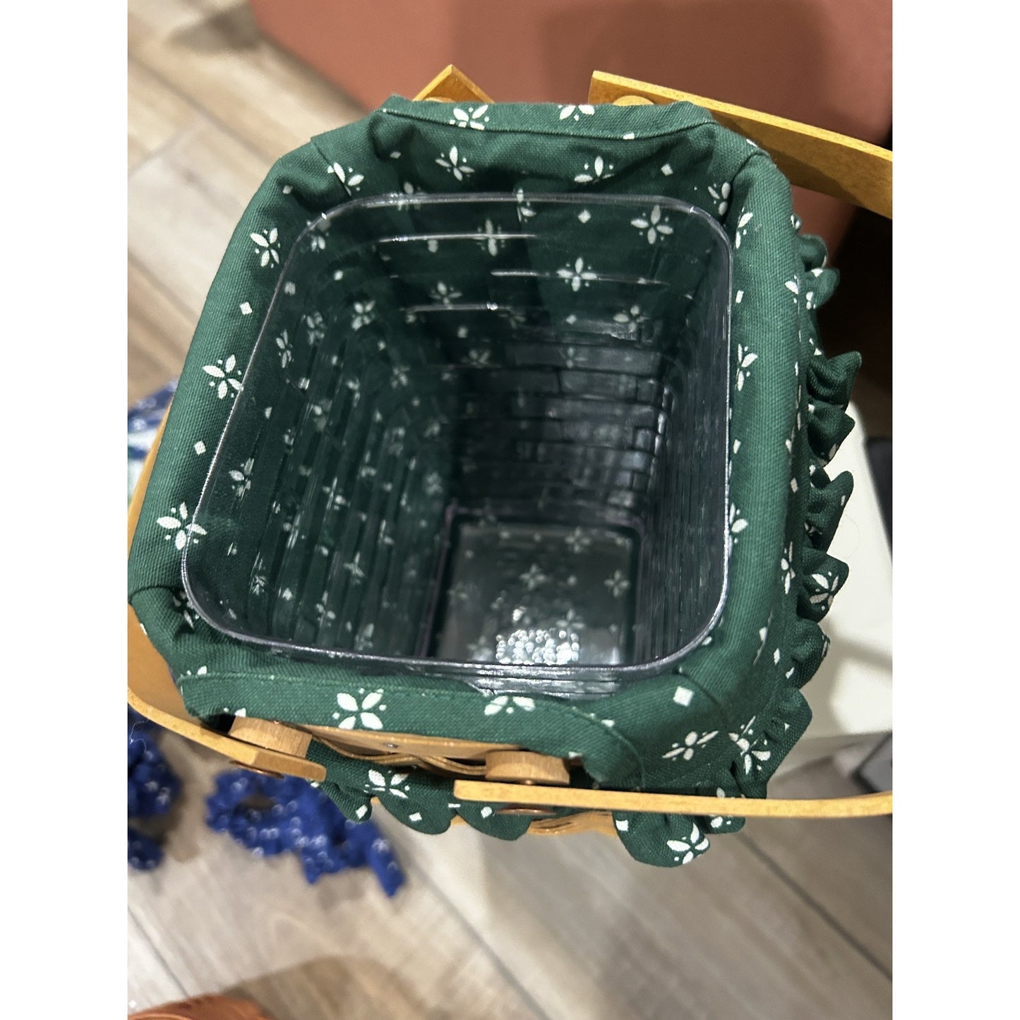 Longaberger Tiny Tote Basket Combo Heritage Green Liner & Protector