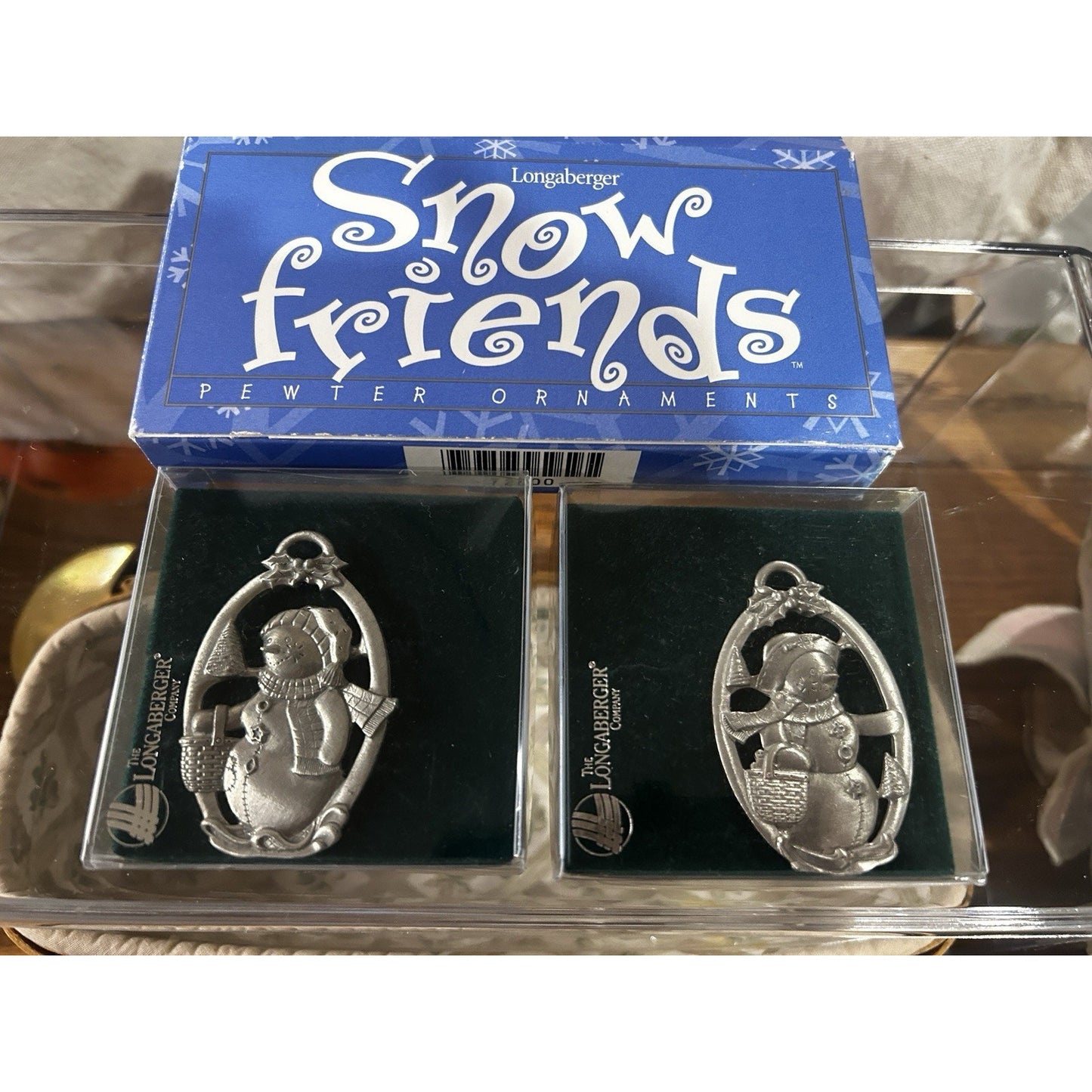 Longaberger Pewter Snow Friends Ornaments Set of 2 New In box snowman