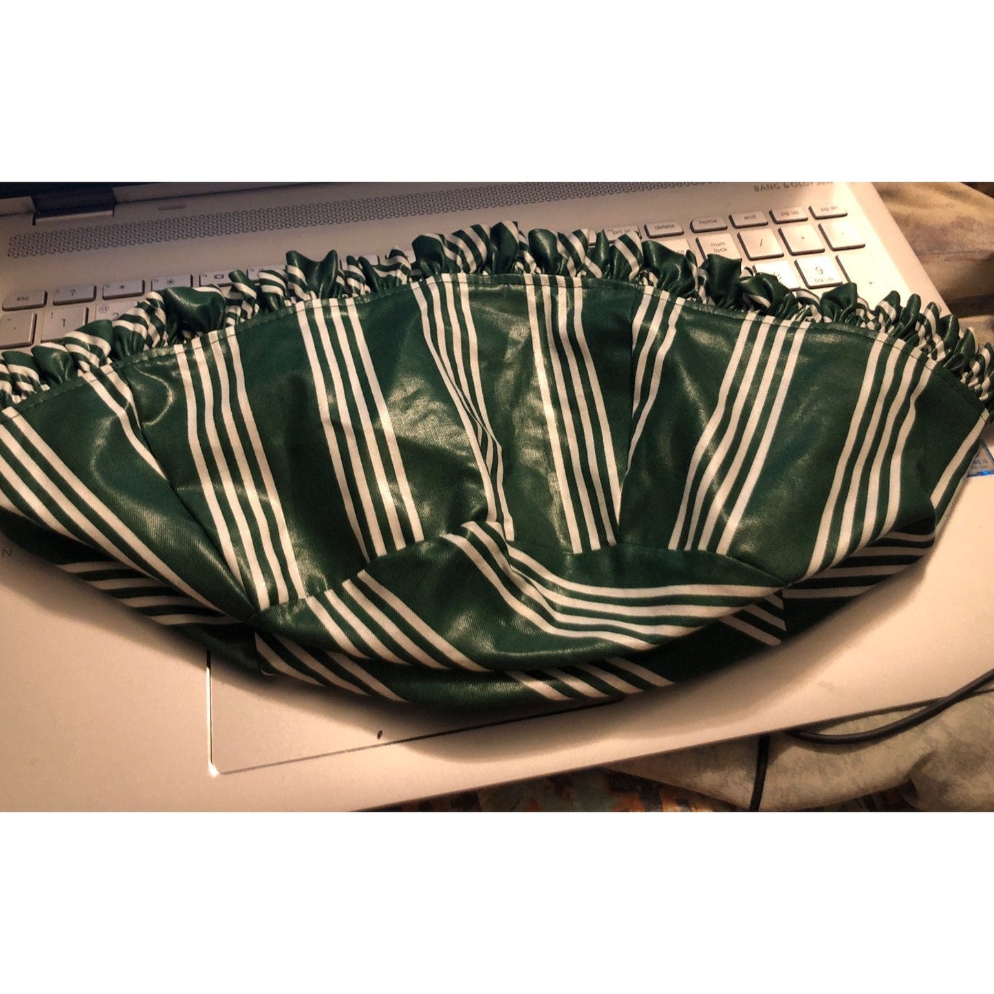 Longaberger Popcorn basket  Liner Hunter green stripe